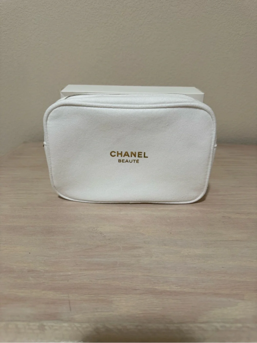 CHANEL White and Gold Cosmetic Pouch
